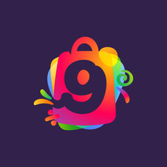 Number nine logo with shopping bag and Sale icons.