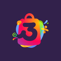 Number three logo with shopping bag and Sale icons.