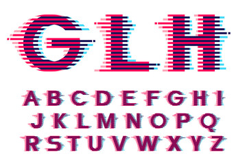 Alphabet with vibrant line glitch effect.