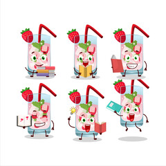A picture of strawberry mojito cartoon character concept reading an amusing book