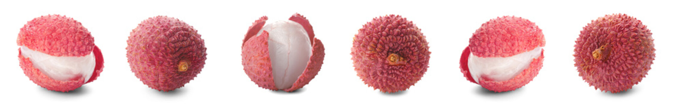 Set with tasty ripe lychee fruits on white background. Banner design