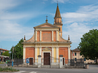 Facade of the Church of Santa Margherita Vergine e Martire in Calerno in the province of Reggio nell'Emilia, Italy