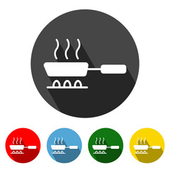 Pan icon vector illustration design element with four color variations. Pan Icon with Long Shadow. Pan Icon flat design. Cooking Icon. Frying pan. Vector illustration. All in a single layer. 