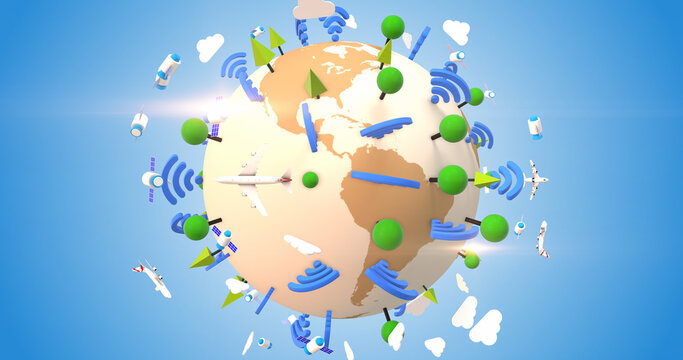 Smart Planet Earth Surrounded By Wireless Networks. Digital Technology. 3D Illustration Render.