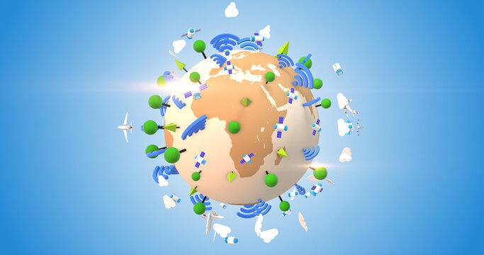 Smart Planet Earth Surrounded By Wireless Networks. Digital Technology. 3D Illustration Render.