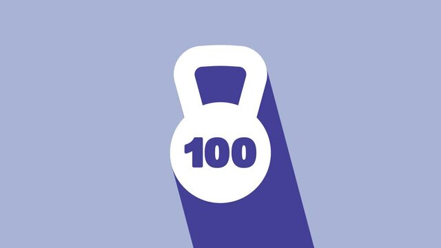White Weight icon isolated on purple background. Kilogram weight block for weight lifting and scale. Mass symbol. 4K Video motion graphic animation