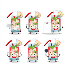 Cartoon character of apple mojito with various chef emoticons
