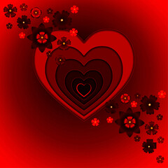 Modern poster templates set design with red heart and red flowers. Vector gradient trendy illustration for flyers, covers. Love story.