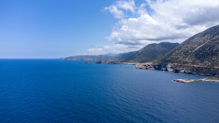 Aerial photo of a beach in Bali village. Crete.