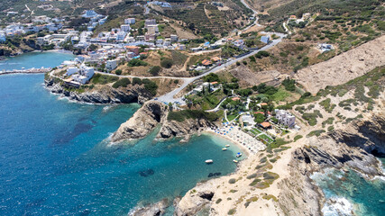 Aerial photo of a beach in Bali village. Crete.