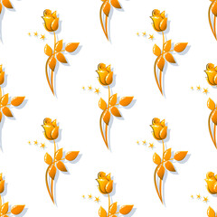 Golden Rose. Vector vintage background. Seamless pattern with image of a gold rose flowers