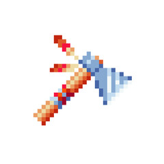 Indian weapon tomahawk pixel art style icon, cold steel arms, isolated vector illustration. Design for sticker, mobile app and logo. Game assets 8-bit sprite.