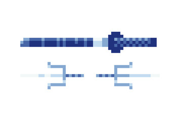 Sai sword ninja japanese weapon pixel art icon, isolated vector illustration. Japan logo, sticker and mobile app design. Video game sprite. 8-bit style. © thepolovinkin
