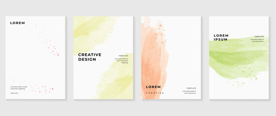 Cover design vector set. Watercolor book cover design, Abstract art design with colorful watercolor background. Can be use for poster, wall arts, magazine,  brochure , banner and website.