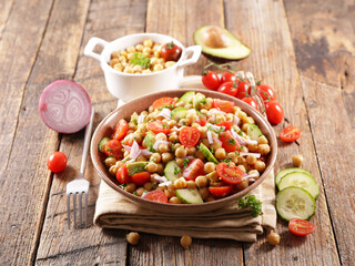 chickpea salad with avocado, cucumber and tomato