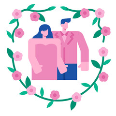 Couple in floral frame icon