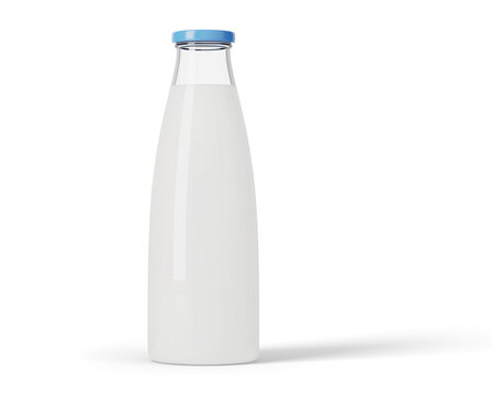 Glass Bottle Of Milk Isolated On White Background