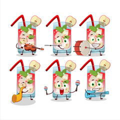 Cartoon character of apple mojito playing some musical instruments
