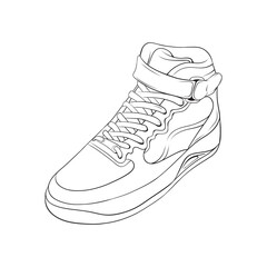 sneaker drawing vector line art, Sneakers drawn in a line style, sneaker template outline, vector Illustration.
