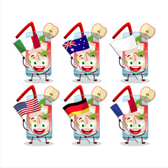 Apple mojito cartoon character bring the flags of various countries