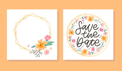 Lovely spring concept card. Awesome flowers and birds made in watercolor technique. Bright romantic card with summer flowers in vector. Charming Save the Date background