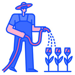 Man watering flowers from a hose icon