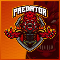 Alien Predator Monster mascot esport logo design illustrations vector template, Devil Ninja logo for team game streamer youtuber banner twitch discord, full color cartoon style