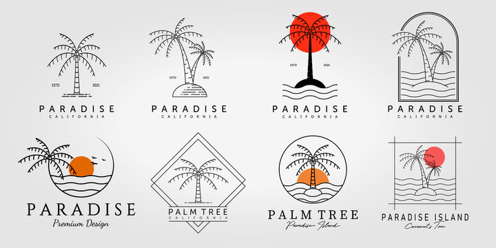 Palm Tree Coconut Logo Line Art Vector Illustration Design