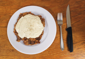 Chicken Fried Steak on White Plate in Texas Cafe