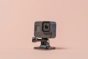 isolated black video action camera, adventure and sport  mdeia equipment