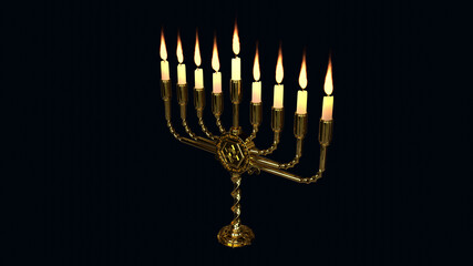 golden ornamental hanukkiah light isolated - design object 3D rendering