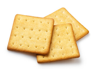Delicious crackers close-up, isolated on white background