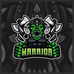 Orc Viking Gladiator Warrior mascot esport logo design illustrations vector template, Orc Knight with axe logo for team game streamer youtuber banner twitch discord, full color cartoon style
