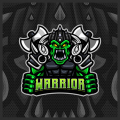 Orc Viking Gladiator Warrior mascot esport logo design illustrations vector template, Orc Knight with axe logo for team game streamer youtuber banner twitch discord, full color cartoon style