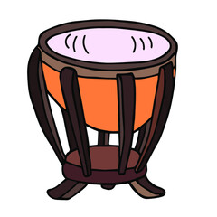 Timpani percussion musical instrument sketch. Hand-drawn clip art vector poster illustration,