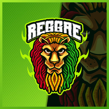 Reggae Lion mascot esport logo design illustrations vector template, Tiger logo for team game streamer youtuber banner twitch discord, full color cartoon style