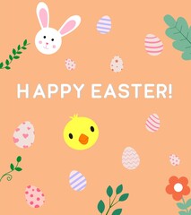 Vector illustration with animals and colored eggs. Cool idea for greeting cards for Easter.