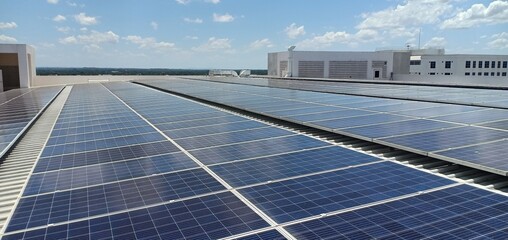 Solar cells on the roof of the building 