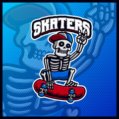 skull riding skateboard mascot esport logo design illustrations vector template, skaters logo for team game streamer youtuber banner twitch discord, full color cartoon style