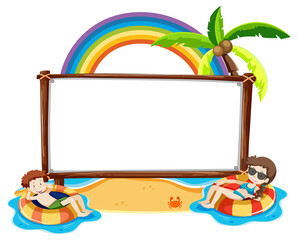 Summer Beach theme with empty banner isolated on white background