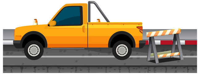 Yellow pickup truck on the street scene