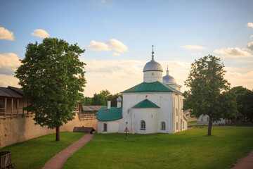 Fototapeta na wymiar Nicholas cathedral and Medieval defensive fortress in the city of Izborsk in the Pskov region, Russia