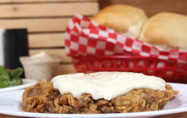 Chicken Fried Steak and Gravy With Mashed Potatoes in Rural Cafe Restaurant