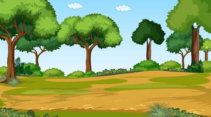 Blank meadow landscape scene with many trees