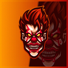 Creepy Clown Head mascot esport logo design illustrations vector template, Creepy smile logo for team game streamer youtuber banner twitch discord, full color cartoon style