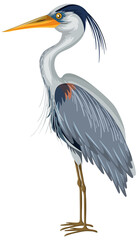 Great Blue Heron in cartoon style on white background