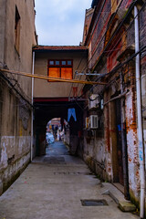 Old town landmark area with abandoned living houses in the Shanghai city, good historical place for tourists