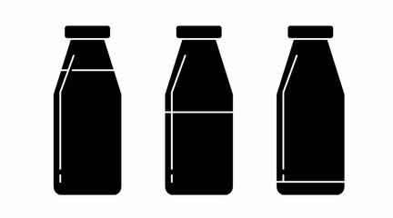 Milk Bottles Icon Set. Vector black and white isolated set of different milk bottles.
