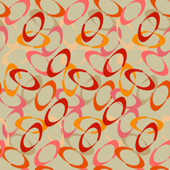 Abstract seamless pattern with pink, brown and red elements in the form of a circle on a beige background. For wallpaper, textiles and fabrics.