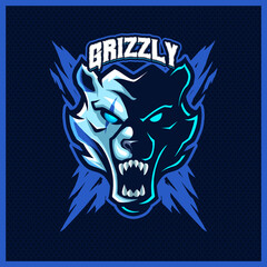 Fototapeta premium Grizzly Bears Roar mascot esport logo design illustrations vector template, Polar Bear logo for team game streamer youtuber banner twitch discord, full color cartoon style